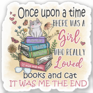 Girl Who Loves Books and Cats Sticker