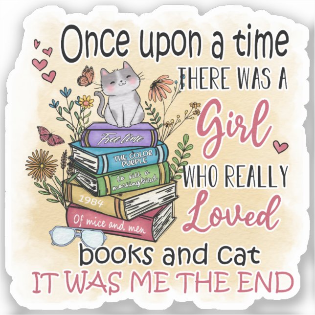 Girl Who Loves Books and Cats Sticker (Front)