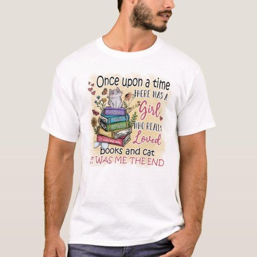 Girl Who Loves Books and Cats T_Shirt