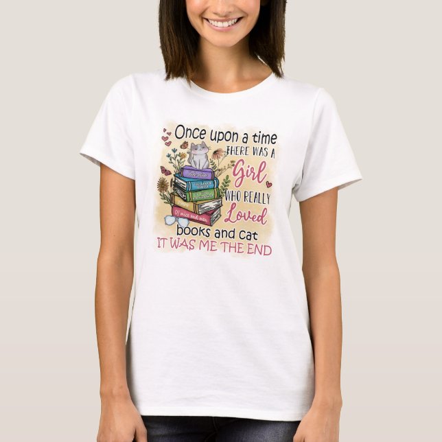 Girl Who Loves Books and Cats T-Shirt (Front)