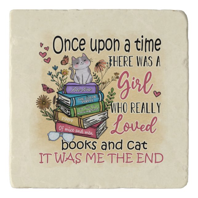 Girl Who Loves Books and Cats Trivet (Front)