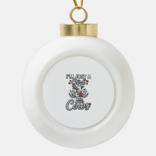 Girl Who Loves Cows Vintage Cute Cow Shirt Design_ Ceramic Ball Christmas Ornament