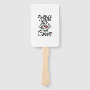 Girl Who Loves Cows Vintage Cute Cow Shirt Design_ Hand Fan