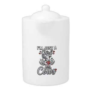 Girl Who Loves Cows Vintage Cute Cow Shirt Design_ Teapot