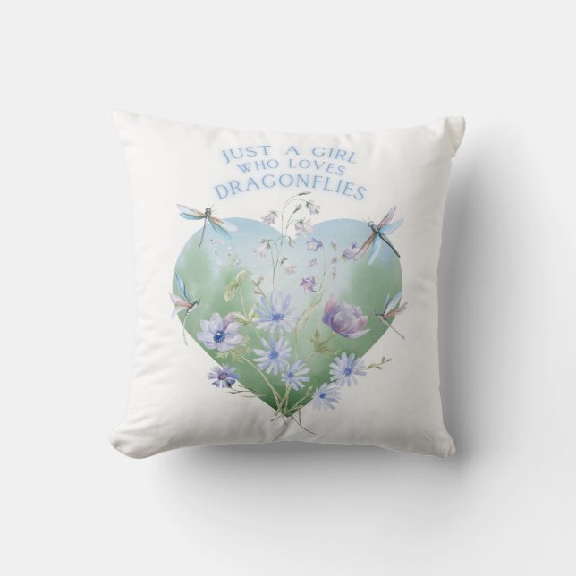 Girl Who Loves Dragonflies Throw Pillow (Front)