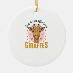 Girl Who Loves Giraffes Vintage Engraving Design_1 Ceramic Ornament