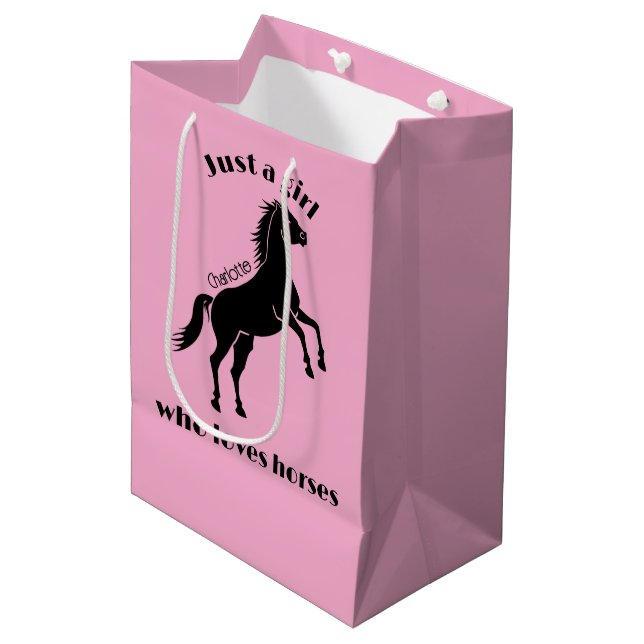 Girl Who Loves Horses Design Gift Bag (Front Angled)