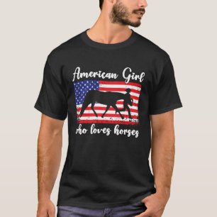 Girl Who Loves Horses Proud American Usa Flag 2 T-Shirt