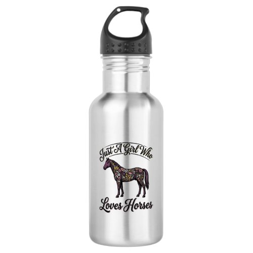 Girl Who Loves Horses Vintage Floral Horse Design Stainless Steel Water Bottle