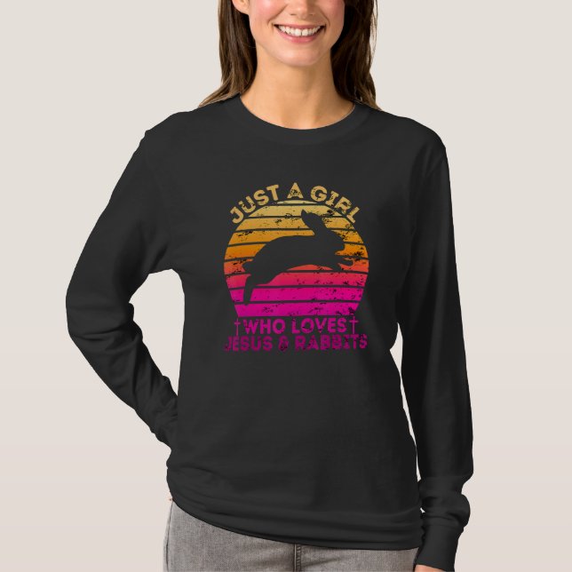 Girl Who Loves Jesus And Rabbits  Christian Woman T-Shirt (Front)