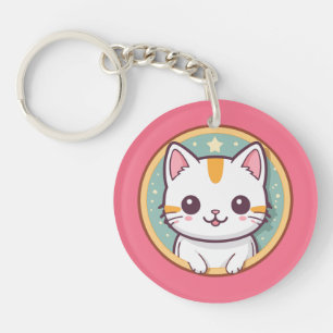 Girl Who Loves Kittens Birthday Party Keychain