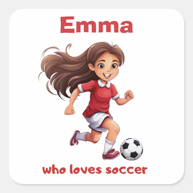 Girl Who Loves Soccer with your Name Square Sticker (Front)