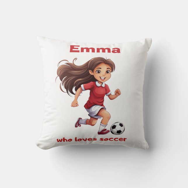 Girl Who Loves Soccer with your Name Throw Pillow (Front)