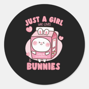GIRL WHO LOVES STRAWBERRY MILK BUNNIES CLASSIC ROUND STICKER