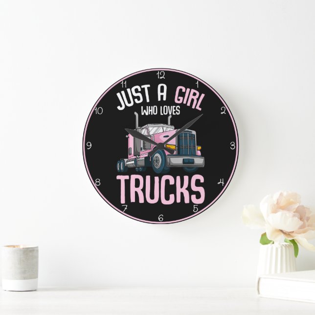 Girl Who Loves Trucks  Large Clock (Home)