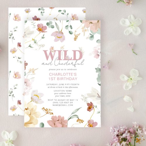 Girl Wild and Onederful Wildflower First Birthday Invitation