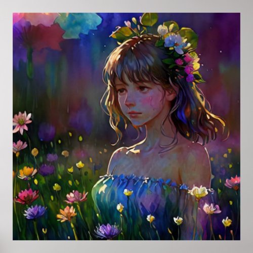   Girl Wild Flowers AP56 Fantasy Art Painting Poster