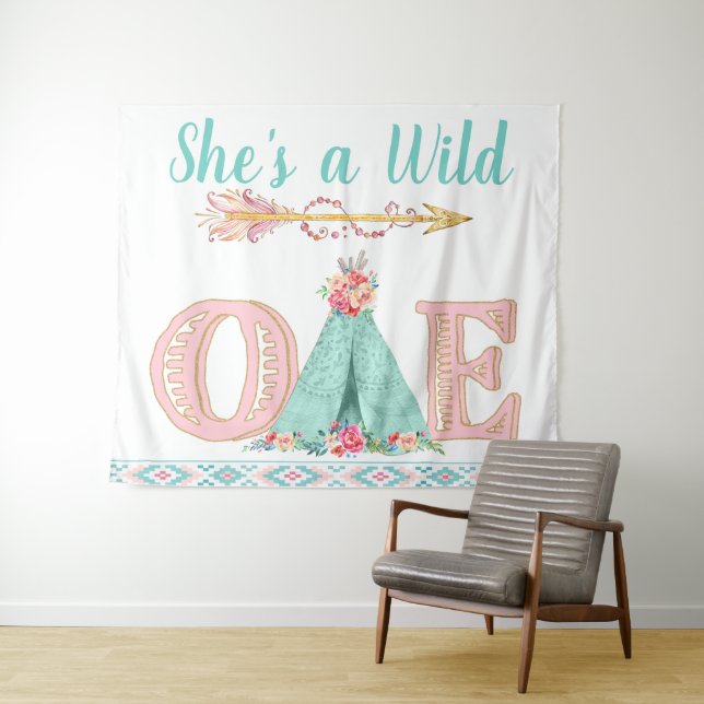 Girl Wild One Birthday Party Backdrop Banner (In Situ (Horizontal))