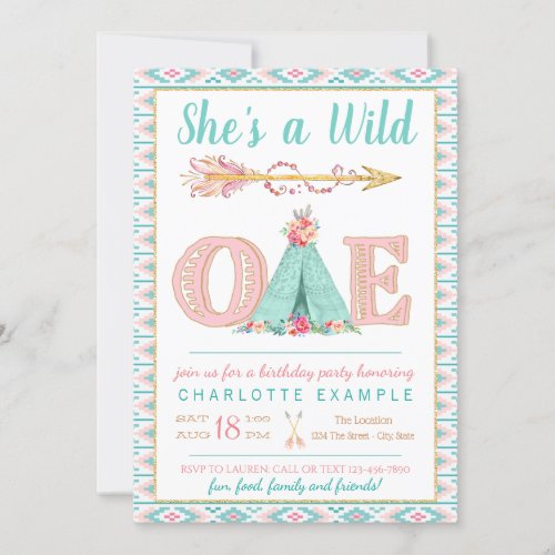 Girl Wild One Birthday Party Invitation