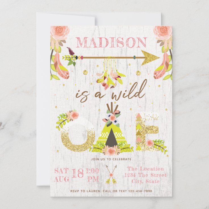 Girl Wild One Boho First Birthday Party Invitation | Zazzle