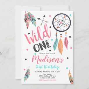 Girl Wild One Dreamcatcher 1st Birthday Invitation