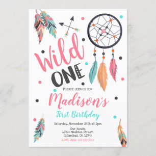 Girl Wild One Dreamcatcher 1st Birthday Invitation