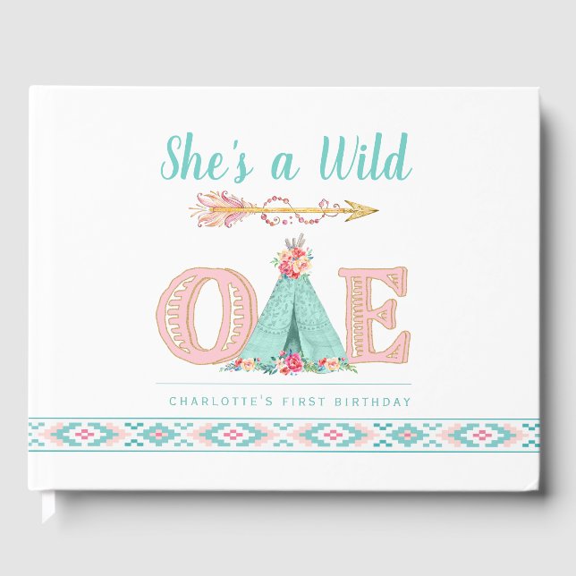 Girl Wild One First Birthday Party Guest Book (Front)