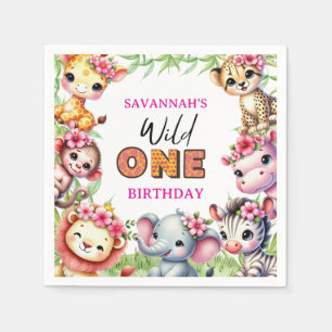 Girl Wild One Jungle Safari Birthday  Napkins