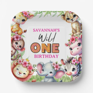 Girl Wild One Jungle Safari Birthday  Paper Plates