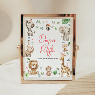 Girl Wild One Safari Baby Shower Diaper Raffle Poster