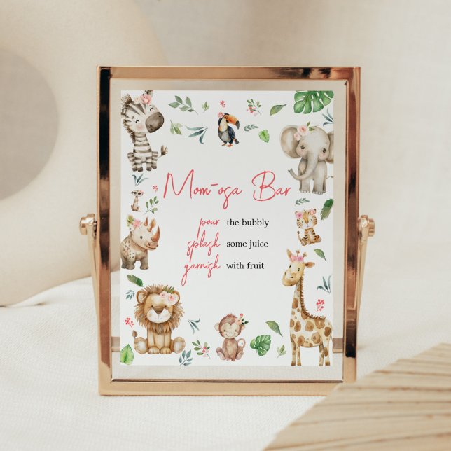Girl Wild One Safari Baby Shower Mom Osa Bar Poster (Floral Wild One Safari Animals Baby Shower Mom Osa Bar Sign)