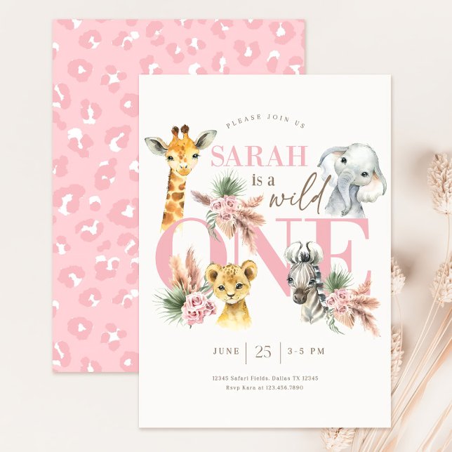 Girl Wild One Safari Birthday Invitation Jungle  (Creator Uploaded)