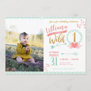 Girl Wild One Tribal Photo First Birthday Invite