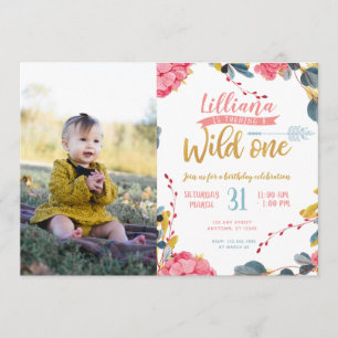 Girl Wild One Tribal Photo First Birthday Invite