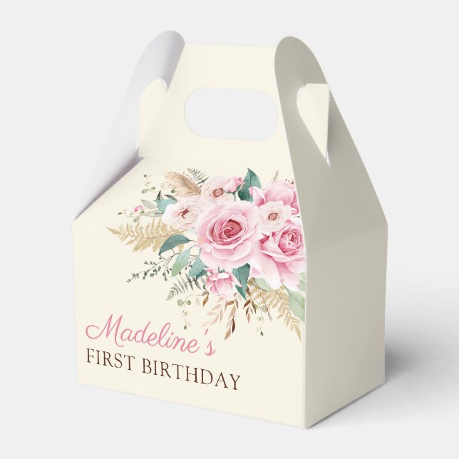 Girl Wildflower 1st Birthday Party Favor Boxes (Front Side)