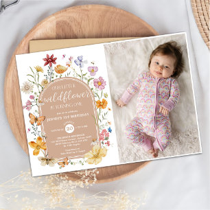 Girl Wildflower 1st Birthday Party Photo Invitation