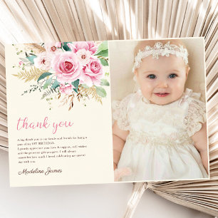 Girl Wildflower 1st Birthday Party Photo Thank You Card