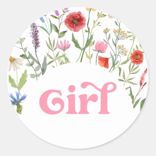 Girl Wildflower Baby Shower Game  Classic Round Sticker