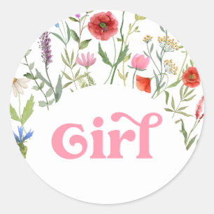 Girl Wildflower Baby Shower Game Classic Round Sticker