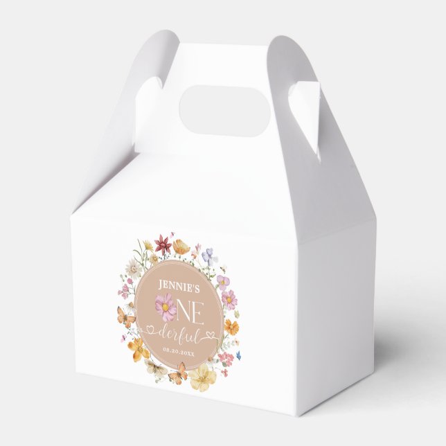 Girl Wildflower Onederful 1st Birthday Party Favor Boxes (Front Side)