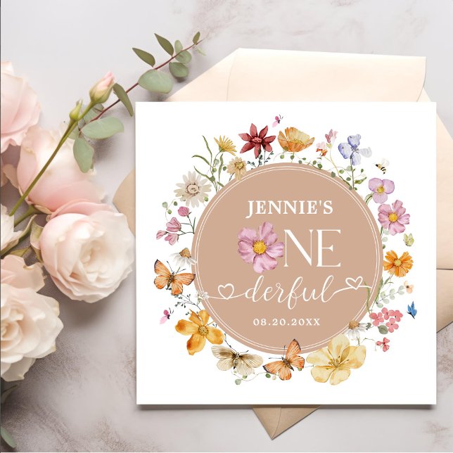 Girl Wildflower Onederful 1st Birthday Party Napkins (Creator Uploaded)