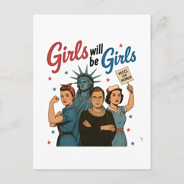Girl Will Be Girl Feminism Equality Womens rights Invitation Postcard (Front)