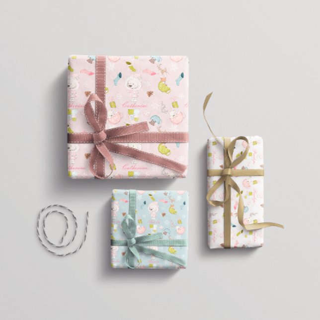 Girl Winter Bear Christmas Wrapping Paper Sheets (Creator Uploaded)