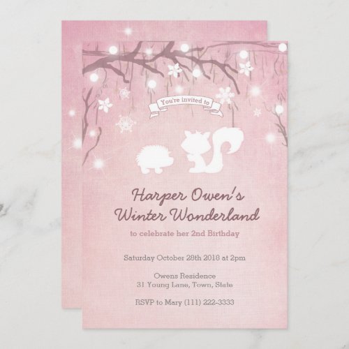 Girl Winter Birthday Forest Wonderland Party Invitation