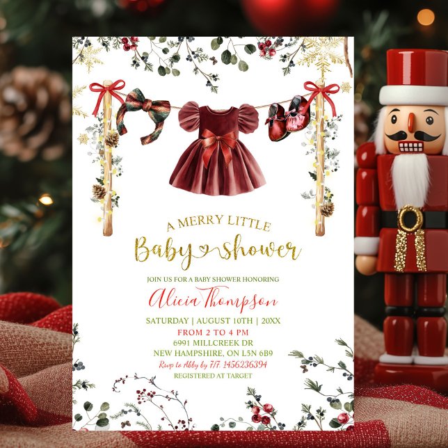 Girl Winter Clothes Merry Little Baby Shower Invitation (Creator Uploaded)