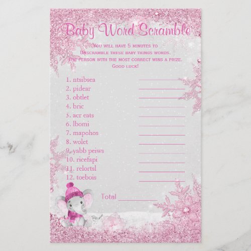 Girl Winter Elephant Baby Shower Games Flyer