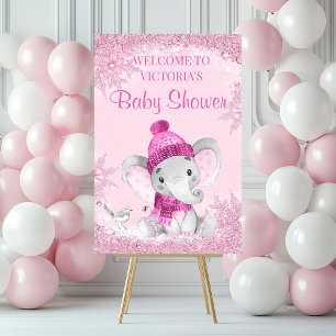 Girl Winter Elephant Baby Shower Welcome Sign