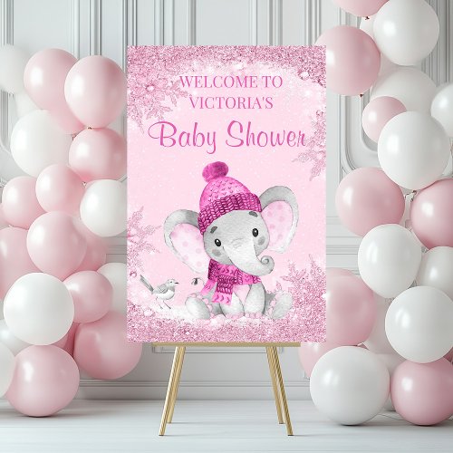 Girl Winter Elephant Baby Shower Welcome Sign