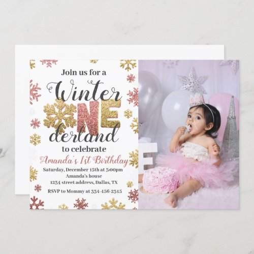 Girl Winter Onederland Birthday Invitation Photo