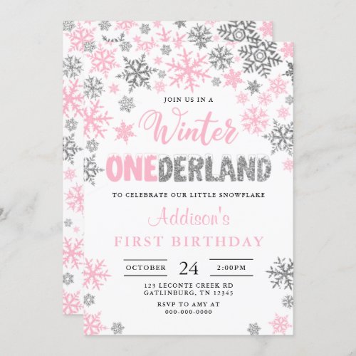 Girl Winter Onederland First Birthday Invitation